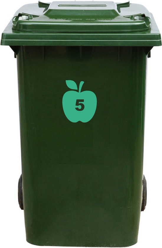 Autocollant Kliko / Autocollant poubelle - Pomme - Numéro 5 - 16,5x20 - Menthe