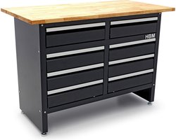 120 Cm Werkbank Met 8 Laden en Massief Houten Werkblad
