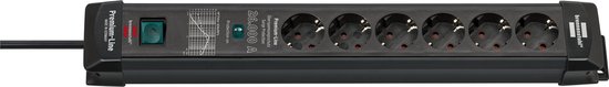 Premium-Line overspannings- beveiliging 26000A 6-voudig zwart 1,8m H05VV-F 3G1,5