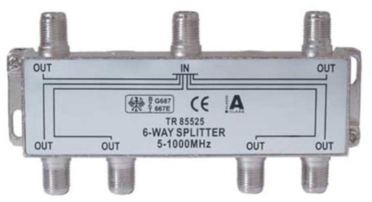 F splitter met 6 uitgangen / 5-1000 MHz