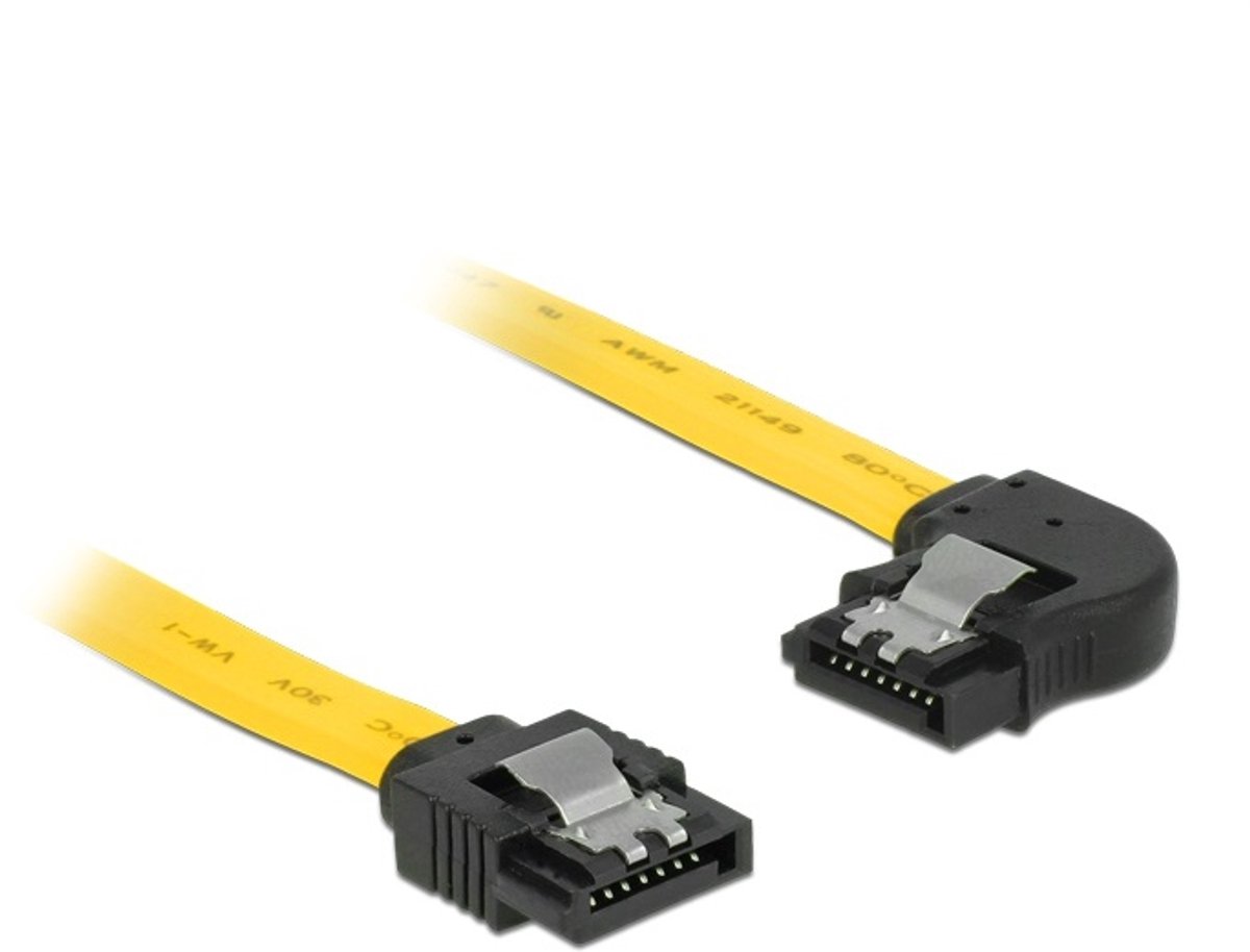 SATA datakabel - recht / haaks naar rechts - plat - SATA600 - 6 Gbit/s / geel - 0,70 meter