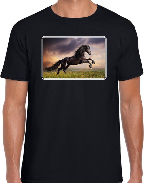 Dieren shirt met paarden foto - zwart - voor heren - natuur / paard cadeau t-shirt - kleding S
