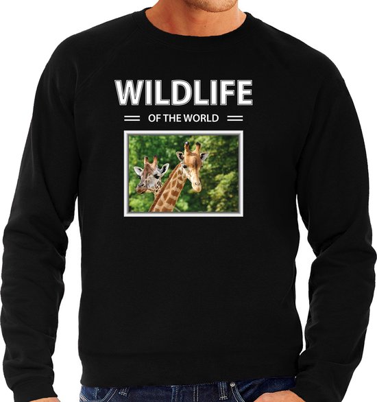 Dieren foto sweater Giraf - zwart - heren - wildlife of the world - cadeau trui Giraffen liefhebber XXL