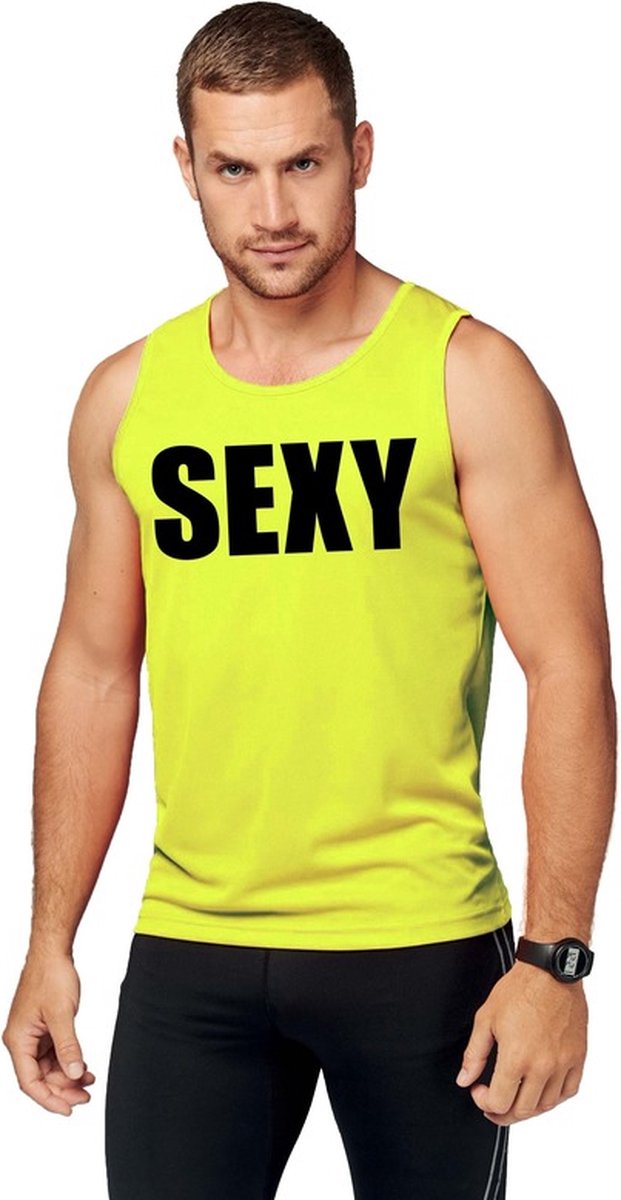 Neon geel sport shirt/ singlet Sexy heren S