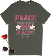 T Shirt Dames - Vrede voor de Mensheid - Groen (Khaki) - Maat L