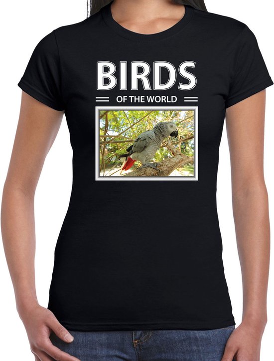 Dieren foto t-shirt Grijze roodstaart papegaai - zwart - dames - birds of the world - cadeau shirt Papegaaien liefhebber XXL