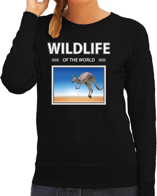 Dieren foto sweater Kangaroe - zwart - dames - wildlife of the world - cadeau trui Kangaroes liefhebber XS
