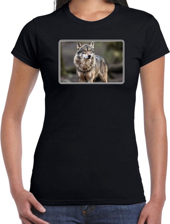 Dieren shirt met wolven foto - zwart - voor dames - natuur / wolf cadeau t-shirt / kleding XXL