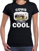 Dieren Nederlandse koeien kudde t-shirt zwart dames - cows are serious cool shirt - cadeau t-shirt koe/ koeien liefhebber XS