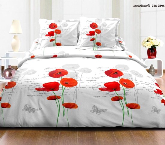 Dekbedovertrek 100% Katoen Premium - 240 x 220cm (Lits-jumeaux) - Coquelicots Rouge