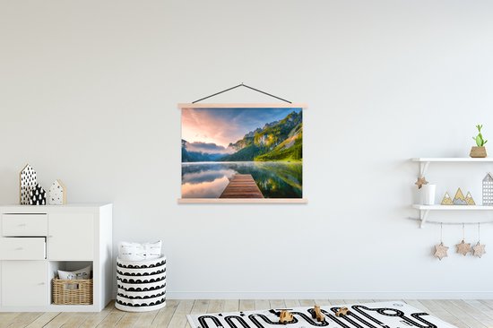 Porte-affiche avec affiche 150x113 cm - Affiche scolaire - Lever de soleil impressionnant dans les montagnes d'Autriche - Affiche textile - Lattes vierges