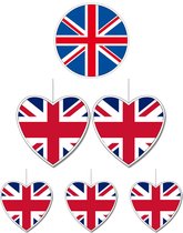 6-delige hou van Groot Brittanie/Engeland versiering set hartjes 14 cm en 28 cm - Feestartikelen