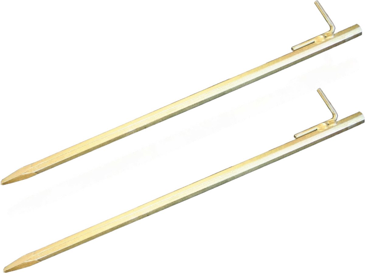 Set van 2x stuks grondpennen/tentharingen goud staal met haak 50 cm - Rotspen - Spijkerharing - Merkloos