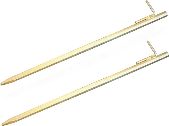Set van 2x stuks grondpennen/tentharingen goud staal met haak 50 cm - Rotspen - Spijkerharing