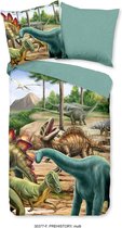 Good Morning Kinderdekbedovertrek "dinosaurussen" - Multi - (140x200/220 cm) - Katoen Flanel