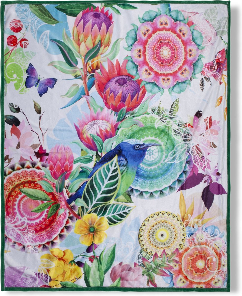 Plaid 130x160 cm - Bloemen en Vogel Print - Kleurrijk - Polyester - 1 Persoons - HIP