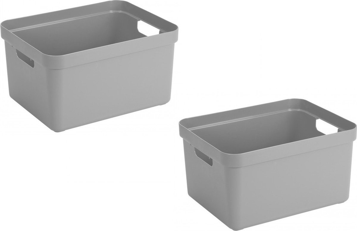 Sunware opbergbox Sigma - 5x stuks - kunststof - 32 liter - lichtgrijs - opberg dozen/bakken - opbergers - 45 x 35 x 24 cm