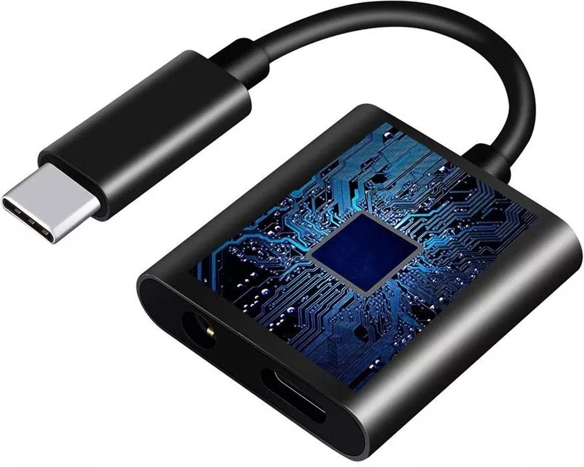 audio jack naar usbc splitter 2in1 Zwart bol