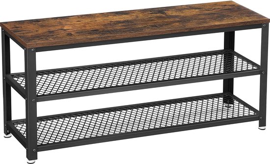 VASAGLE Schoenbank Met Lade En Open Vakken - Gestoffeerde Zitbank Voor Hal, Slaapkamer En Entree, Vintage Bruin, 30 X 104 X 48 Cm