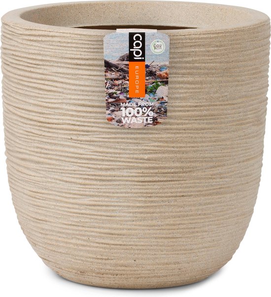 Capi Europe - Bloempot bol Waste Rib NL - 35x34 - Terrazzo beige - Opening Ø29 - Bloempot voor binnen en buiten - Levenslang garantie - Breukbestendig - 100% Recyclebaar - CO2 Neutraal geproduceerd - KTBR932
