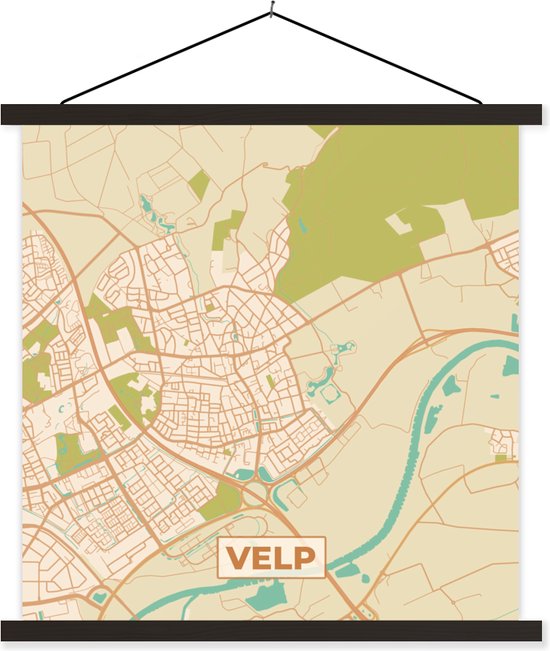 Posterhanger incl. Poster 40x40 cm - Schoolplaat - Kaart - Plattegrond - Stadskaart - Velp - Textielposter - Zwarte latten - Plattegrond