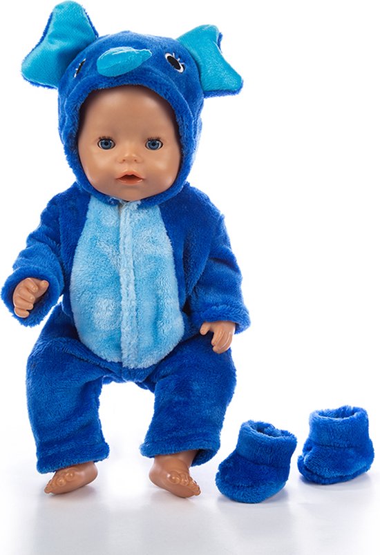 Poppenkleertjes | Geschikt voor Baby Born pop | Olifant onesie met slofjes  | Blauw |... | bol.com