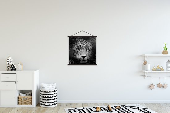 Porte-affiche avec affiche - Affiche scolaire - Jungle - Panthère - Animaux sauvages - Zwart - Wit - 40x40 cm - Lattes noires