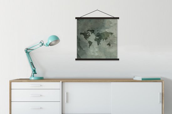 Affiche scolaire - Wereldkaart - Grijs - Simple - 60x60 cm - Lattes noires
