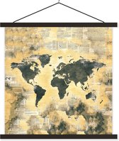 Affiche scolaire - Wereldkaart - Vintage - Journaux - 60x60 cm - Lattes noires