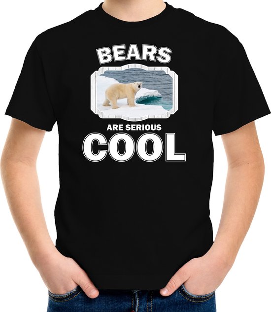 Dieren ijsberen t-shirt zwart kinderen - bears are serious cool shirt  jongens/ meisjes - cadeau shirt ijsbeer/ ijsberen liefhebber - kinderkleding / kleding 158/164