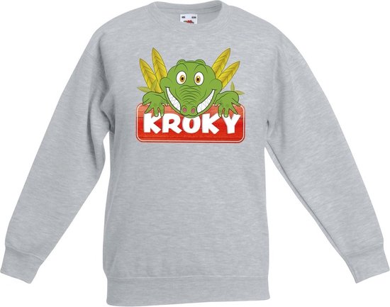 Kroky de krokodil sweater grijs voor kinderen - unisex - krokodillen trui - kinderkleding / kleding 122/128