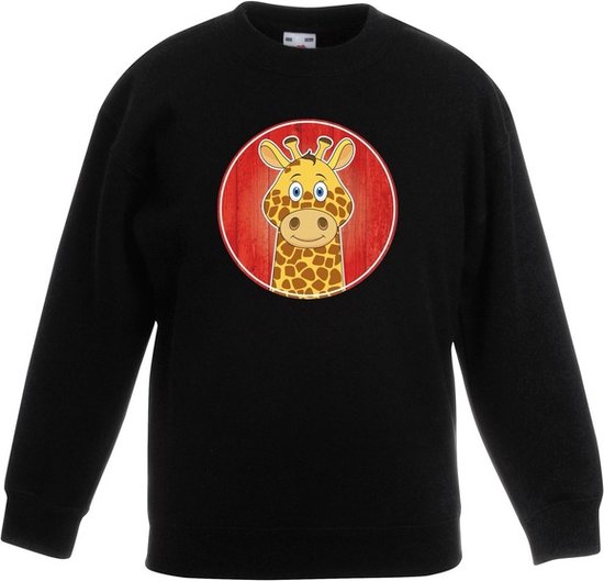 Kinder sweater zwart met vrolijke giraffe print - giraffen trui - kinderkleding / kleding 170/176