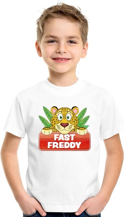 Fast Freddy t-shirt wit voor kinderen - unisex - luipaarden shirt - kinderkleding / kleding 158/164