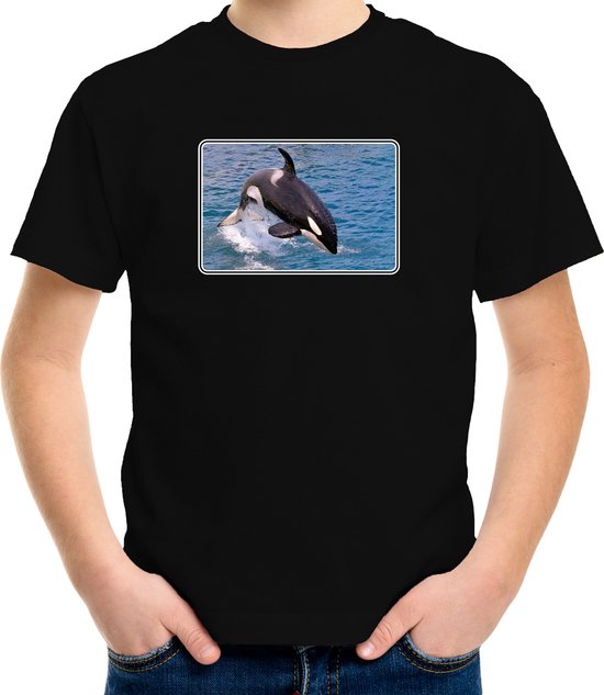 Dieren shirt met orka walvissen foto - zwart - voor kinderen - natuur / orka cadeau t-shirt 158/164