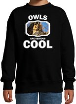 Dieren uilen sweater zwart kinderen - owls are serious cool trui jongens/ meisjes - cadeau ransuil/ uilen liefhebber - kinderkleding / kleding 110/116
