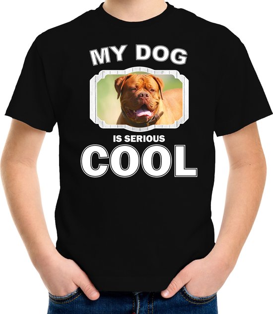 Franse mastiff honden t-shirt my dog is serious cool zwart - kinderen - Franse mastiff liefhebber cadeau shirt - kinderkleding / kleding 158/164