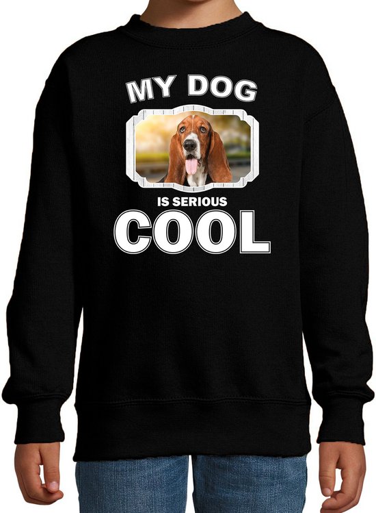 Basset honden trui / sweater my dog is serious cool zwart - kinderen - Basset liefhebber cadeau sweaters - kinderkleding / kleding 134/146