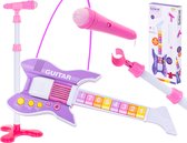 Elektrische Rockgitaar - met Roze Microfoon - Speelgoed Gitaar - Microfoon en Standaard - Speelgoedinstrument