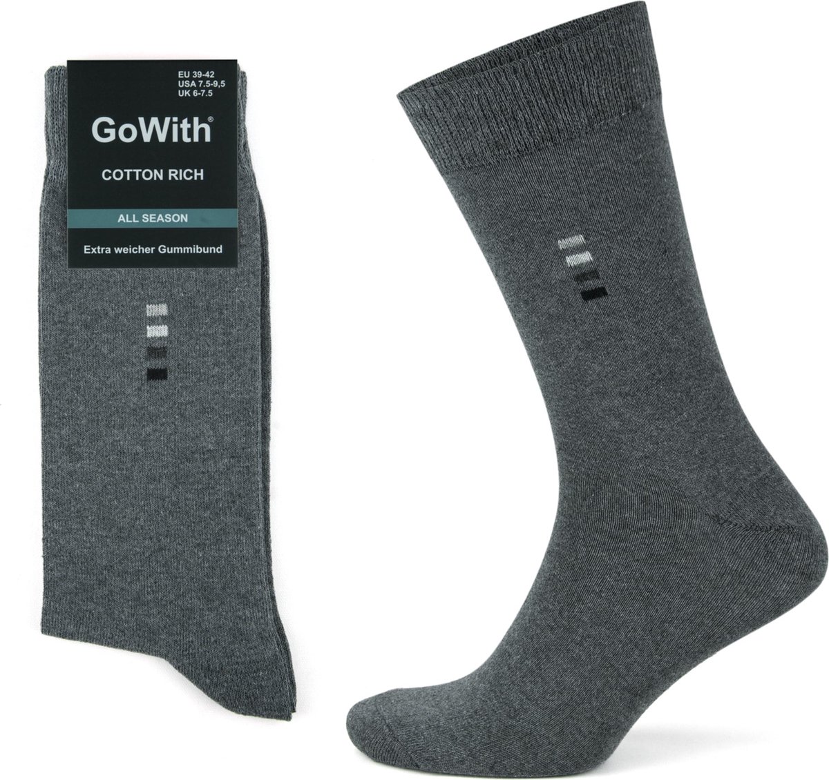GoWith - katoen sokken - 5 paar - sokken heren - kleur grijs - maat 39-42