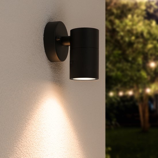 HOFTRONIC Mason - Wandlamp - Zwart - IP44 spatwaterdicht - Exclusief GU10 lichtbron - Dimbaar - Moderne muurlamp - Wandspot - Geschikt als Wandlamp Buiten, Wandlamp Badkamer en binnen - 3 jaar garantie