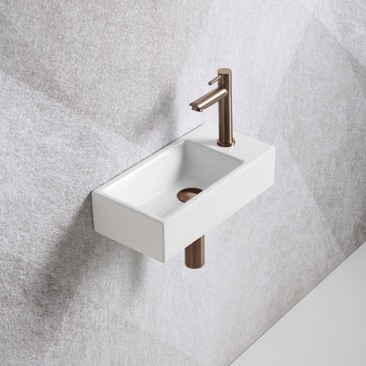 Fonteinset Mia 40.5x20x10.5cm glans wit rechts inclusief fontein kraan, sifon en afvoerplug copper