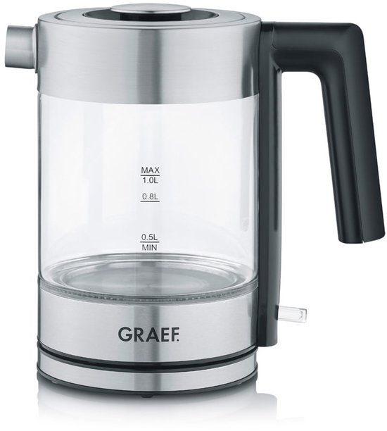 Graef WK300 waterkoker 1 l 2000 W Zwart, Roestvrijstaal, Transparant