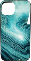 Shop4 - Geschikt voor iPhone 13 Hoesje - Harde Back Case Marmer Turquoise