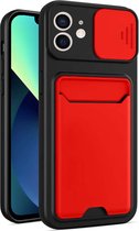 Smartphonica iPhone 11 TPU Cover Case Hoesje met Camera Slide en Pashouder - Rood / Back Cover geschikt voor Apple iPhone 11