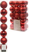 Kerstversiering kunststof kerstballen rood 4-5-6-8 cm pakket van 33x stuks - Kerstboomversiering
