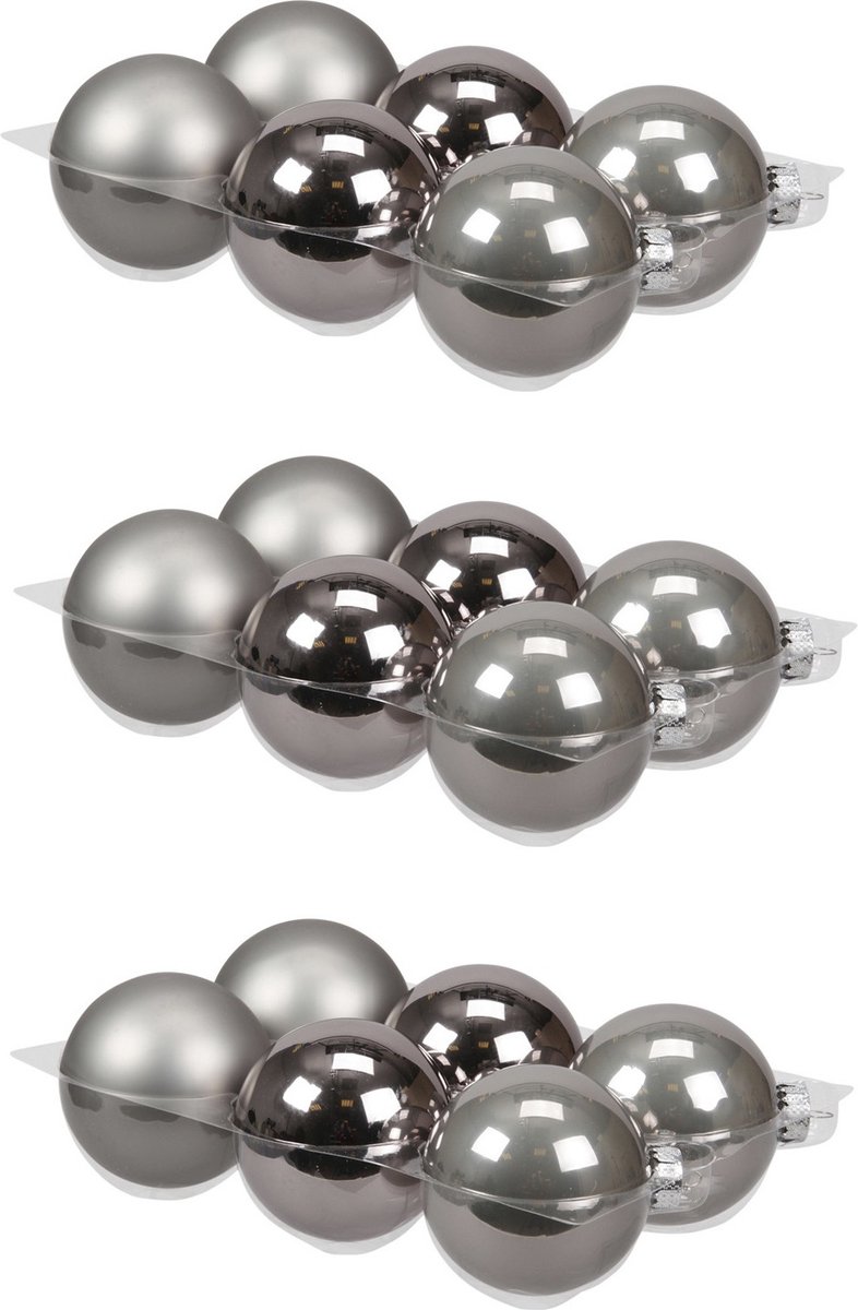 24x stuks kerstversiering kerstballen titanium grijs van glas - 8 cm - mat/glans - Kerstboomversiering