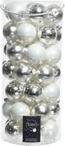 Kerstballen pakket 98x stuks kerstballen wit en zilver van glas 6 cm - glans en mat