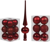 Kerstversiering/kerstboom set mat/glans mix kerstballen met piek in kleur rood 6 en 8 cm diameter - 55x stuks kerstballen