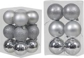 Kerstversiering/kerstboom set mat/glans mix kerstballen in kleur zilver 6 en 8 cm diameter - 54x stuks kerstballen