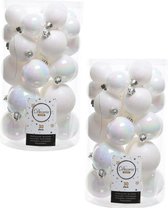 60x Parelmoer witte kunststof kerstballen 4 - 5 - 6 cm - Onbreekbare plastic kerstballen - Kerstboomversiering